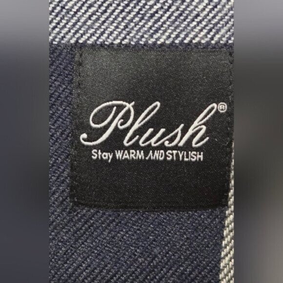 Plush Blue and black Gray Plaid Scarf Cozy Warm Winter Shawl Oversize - Picture 10 of 11